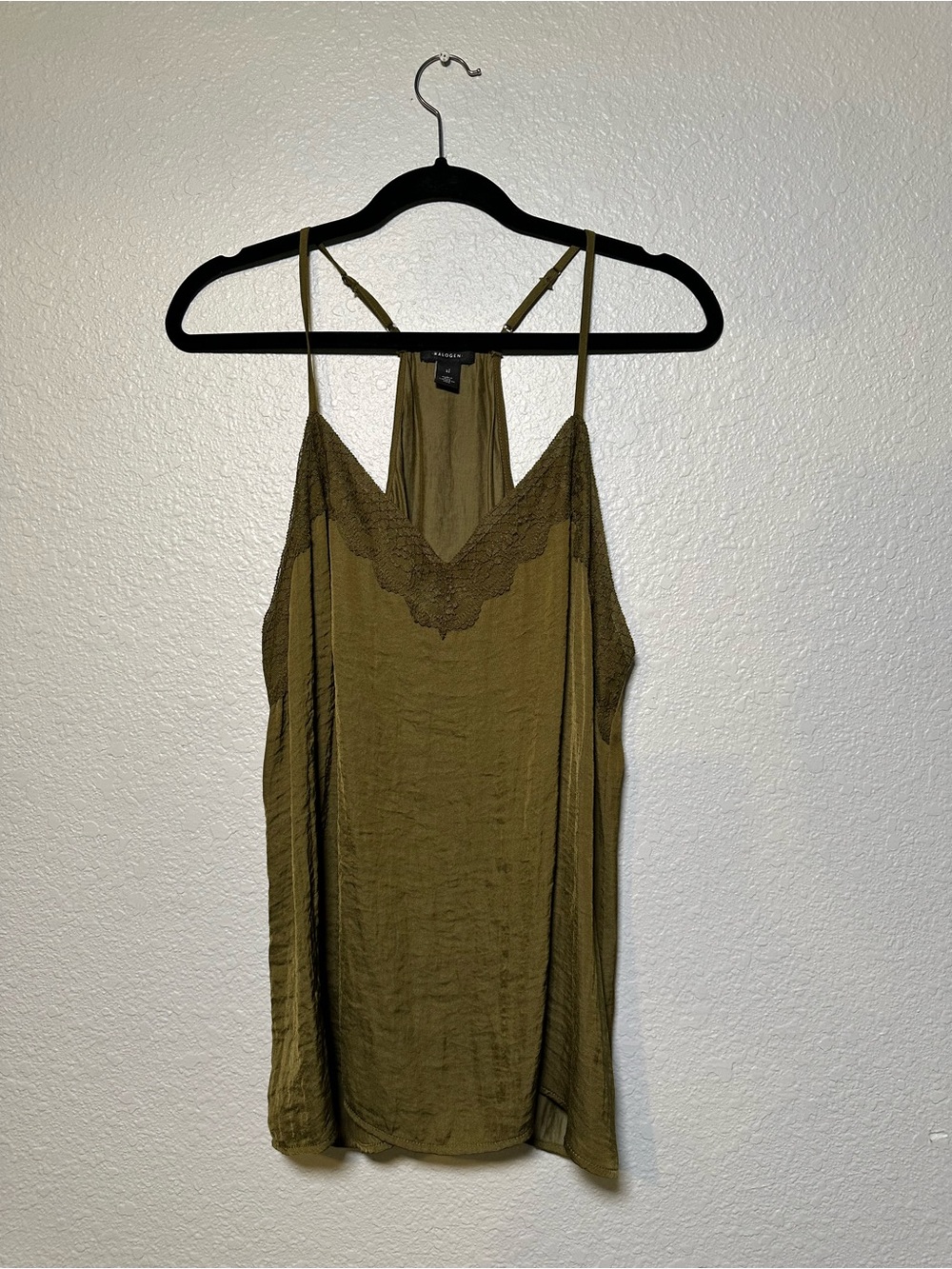 Halogen // XL Women’s Olive Green Lace-Trim Cami Tank Top Boho Layering